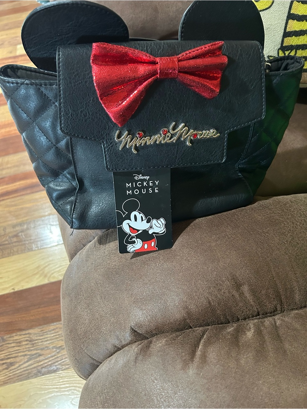 Disney Black Quilted Minnie Backpack with Red Bow Accent
